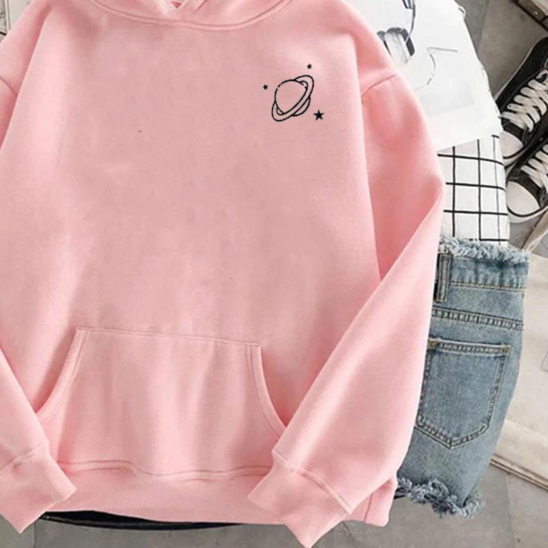 ☇ IvannaCollection Sweater Hoodie Wanita Oversize Tebal Jaket Hodie Couple Pasangan Simple Planet ◌