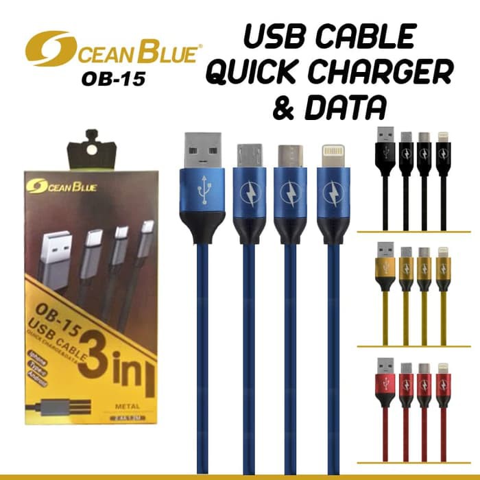 USB Cable Data Ocean Blue 3 in 1 OB-15 - Biru