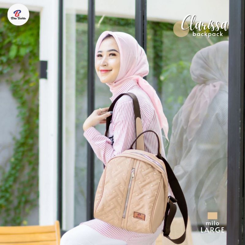 CLARISSA BAG BY BIRU TSABITA BAHAN CHOCOLY KOMBINASI BORDIR ANTI AIR RANSEL JUMBO