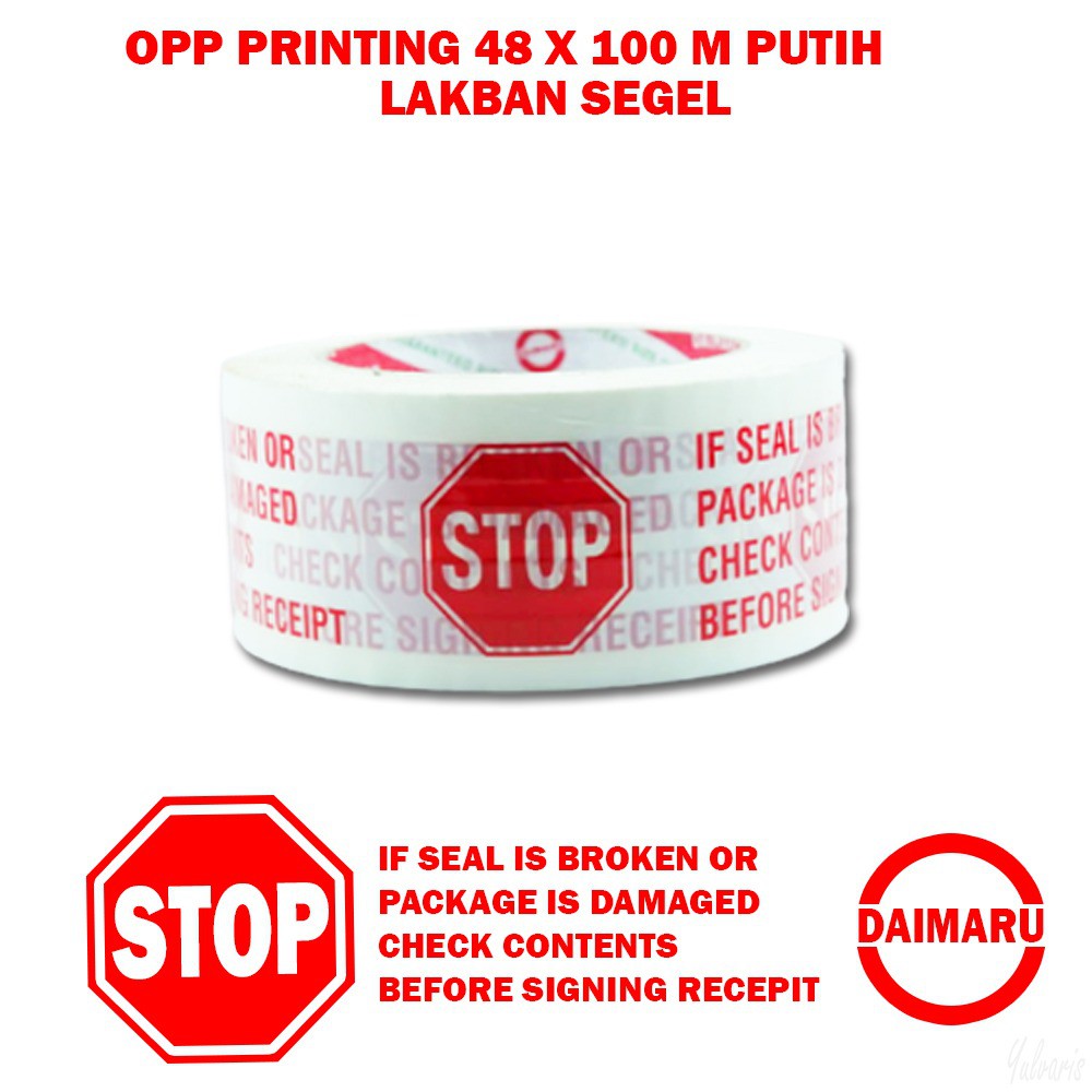 Daimaru OPP Printed Tape Lakban Stop Warna Putih 48 mm x 100 meter