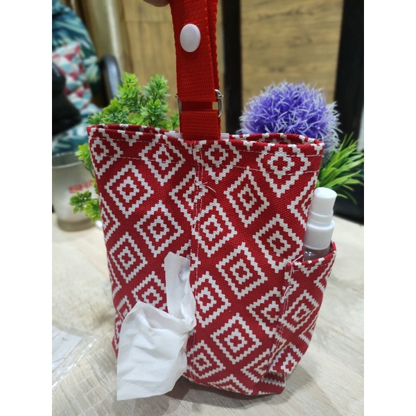 tas tempat tisu 3 in 1 bahan kanvas tas pouch tisu kering tisu basah dan hand sanitizer