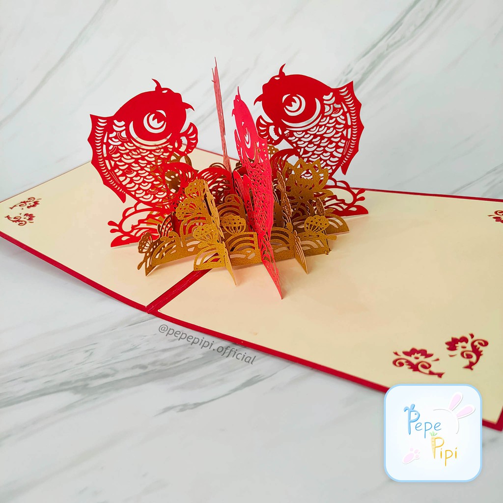 Pop Up Card Nian Nian You Yu 3D Kartu Ucapan Imlek Sincia CNY Chinese New Year Greeting Card