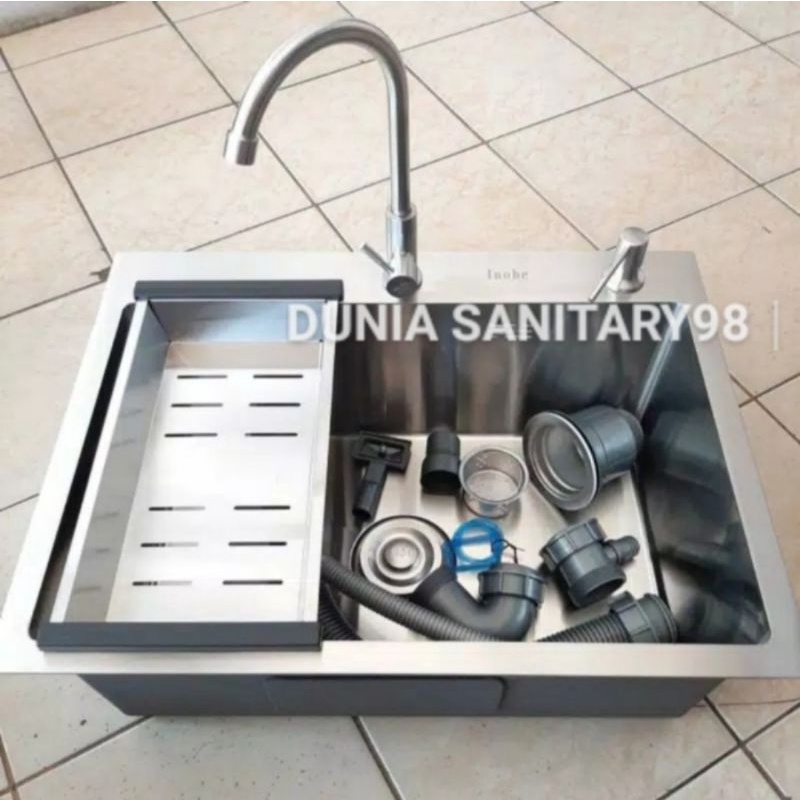 Paket komplit Kitchen Sink INOBE 6045 stainless sus 304 Bak cuci piring INOBE By onan paket lengkap kran pipa