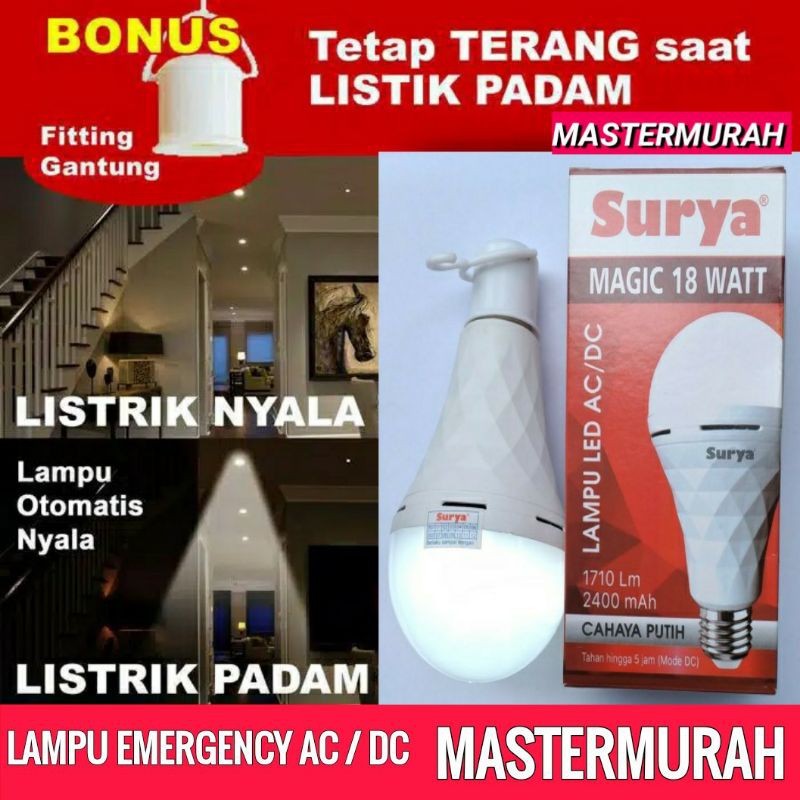 Lampu Emergency Surya Magic Lamp 9W 12W &amp; 18W Watt LED MAGIC SURYA 9 12 &amp; 18 PUTIH