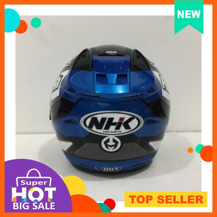 HELM NHK R1 DOUBLE VISOR MOTIF GIGA BLUE METALIC SILVER BIRU METALIK