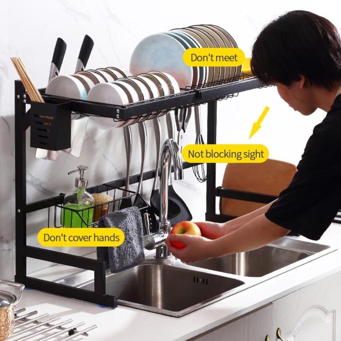 Rak Piring Wastafel Rak Cuci Piring Besi Stainless Hitam Rak Dapur