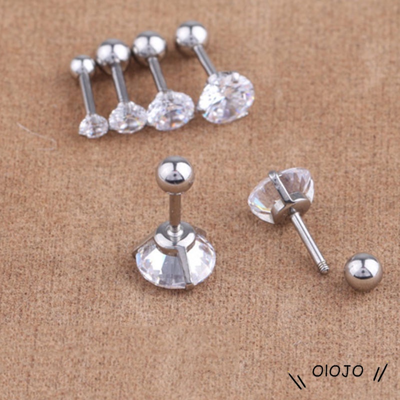 Two Penggunaan Tulang Rawan Tragus Anting Stainless Steel Mode Kristal Anting Zirkon Mini - ol