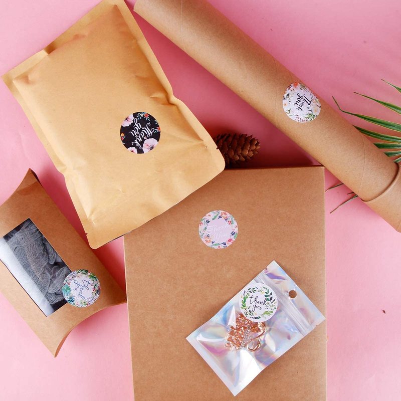 500pcs/Roll  Floral Thank You Stickers/ 8 Types of Floral Packaging Seal Round Labels/ New Year Christmas Birthday Party Gift Sealing Label/ Envelope Thank You Stationery Stickers