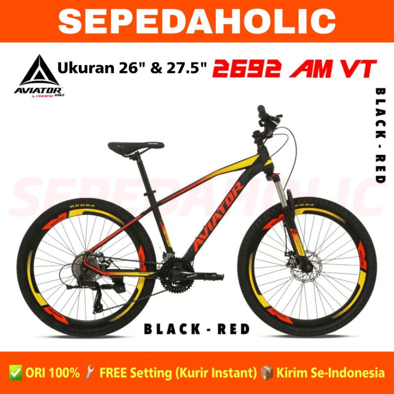 Sepeda Gunung MTB AVIATOR 2692 AM VT Ukuran 26 & 27.5 Inch 27 Speed Fork Lock Out
