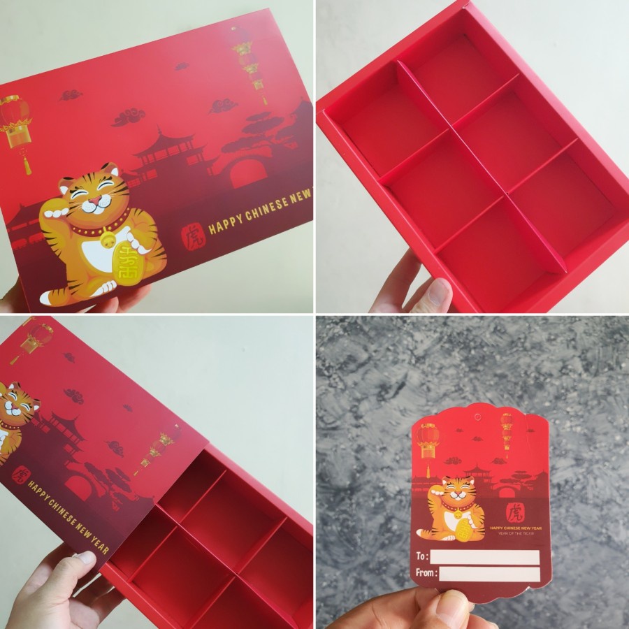 

Paket Paperbag + Dus sekat 6 Imlek Hampers Sincia Packaging Imlek Cny (1set) Paper bag imlek dan Box Imlek sekat 6 Merah Kotak imlek Kardus Imlek Red