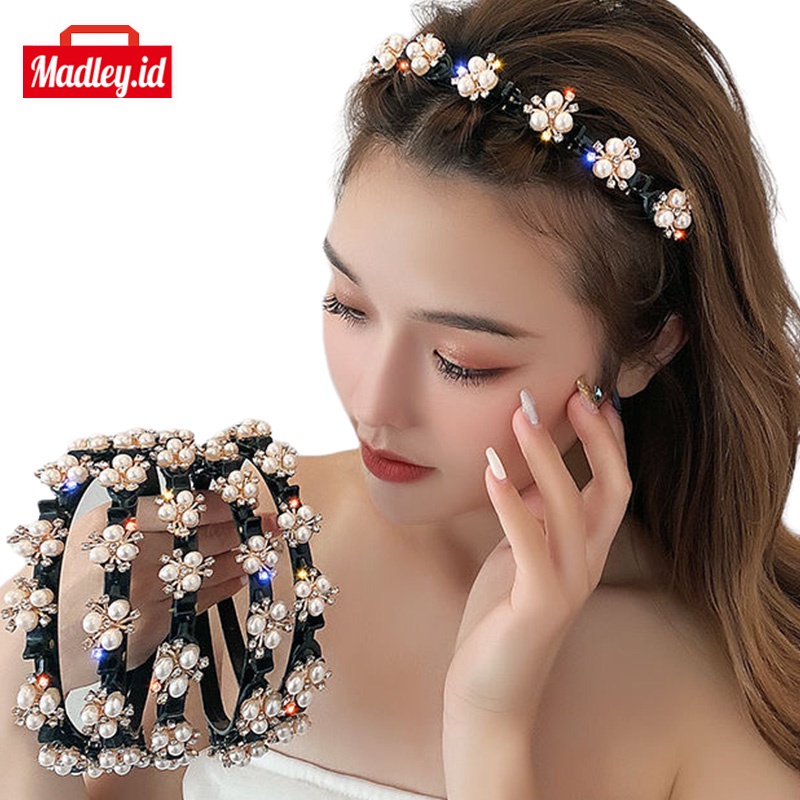 Madley HairBand Girl 2in1 Bando &amp; Jepit Rambut Pola Mutiara Fashion Korea Wanita Dewasa