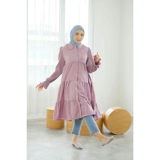 Tunic Rampel | Midi Dress | Tunik Susun 3 - Omeera Tunic ( lady zara kombinasi plisket)