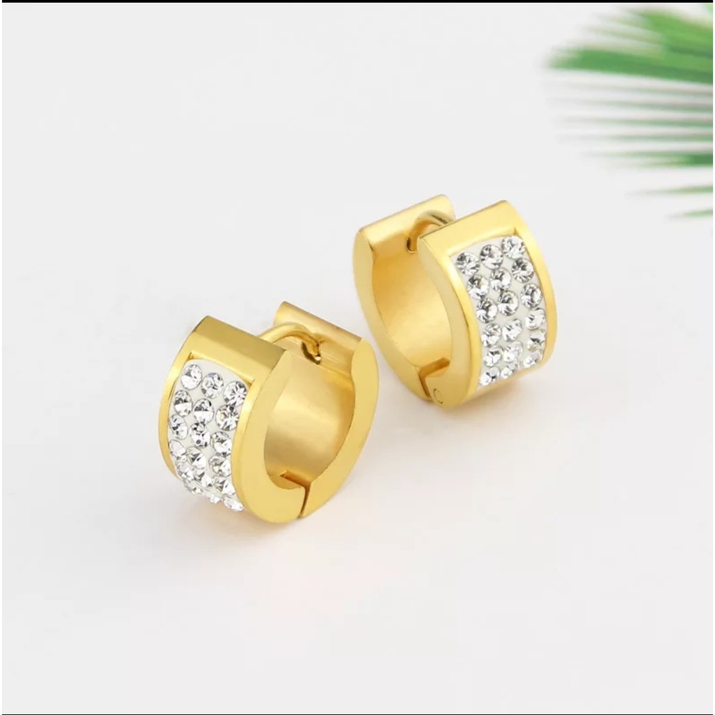 Anting Jepit Titanium Mosaic Bertaburkan Diamonds artifisial Model Modis Dan Mewah