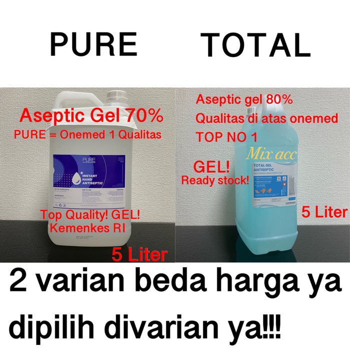 Promo REFILL Aseptic Gel ONEMED =TOTAL MED 5 LITER Hand Sanitizer Antiseptic - PURE MED 5L Limited