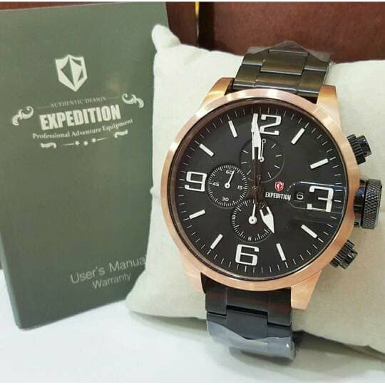 JAM TANGAN PRIA EXPEDITION E 6386 BLACK RING ROSEGOLD ORIGINAL GARANSI RESMI 1 TAHUN