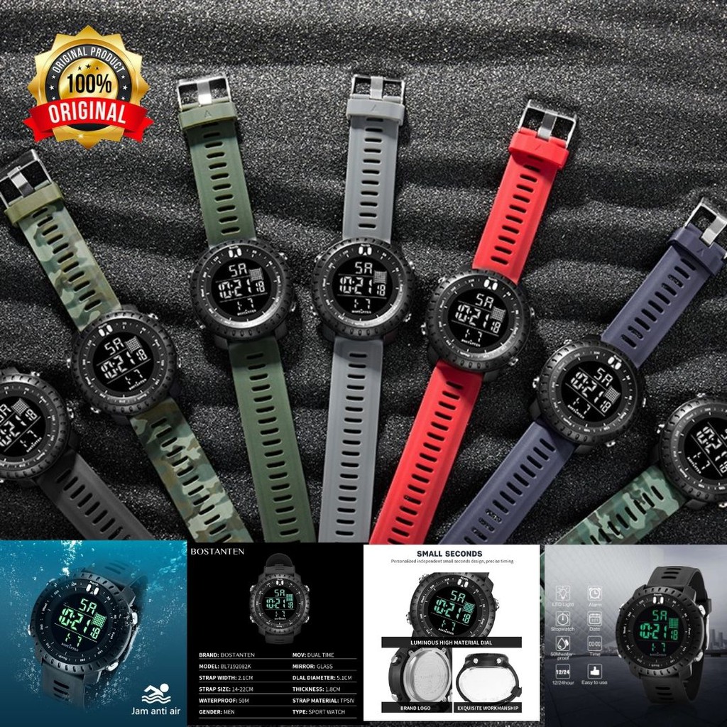 Jam tangan sport pria jam tangan digital BOSTANTEN am tangan pria original jam tangan anti air