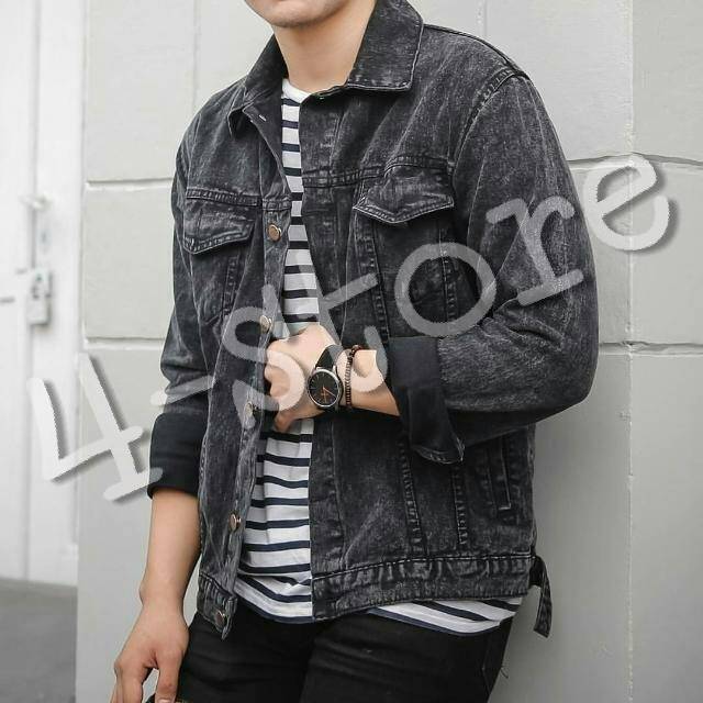 (PROMO) PREMIUM JAKET JEANS COWOK SANDWASH HITAM / JAKET JEANS PRIA SNOW BLACK / JAKET JEANS CEWEK