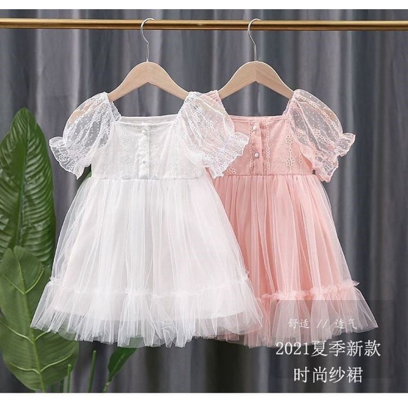 golden heart tutu dress / dress princess anak bayi / gaun pesta baby tile tule pink biru putih-4