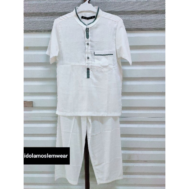 Baju Koko Stelan Anak Muslim Al-Luthfi Putih Lengan Pendek