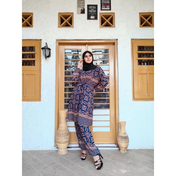 Stelan long tunik jumbo batik