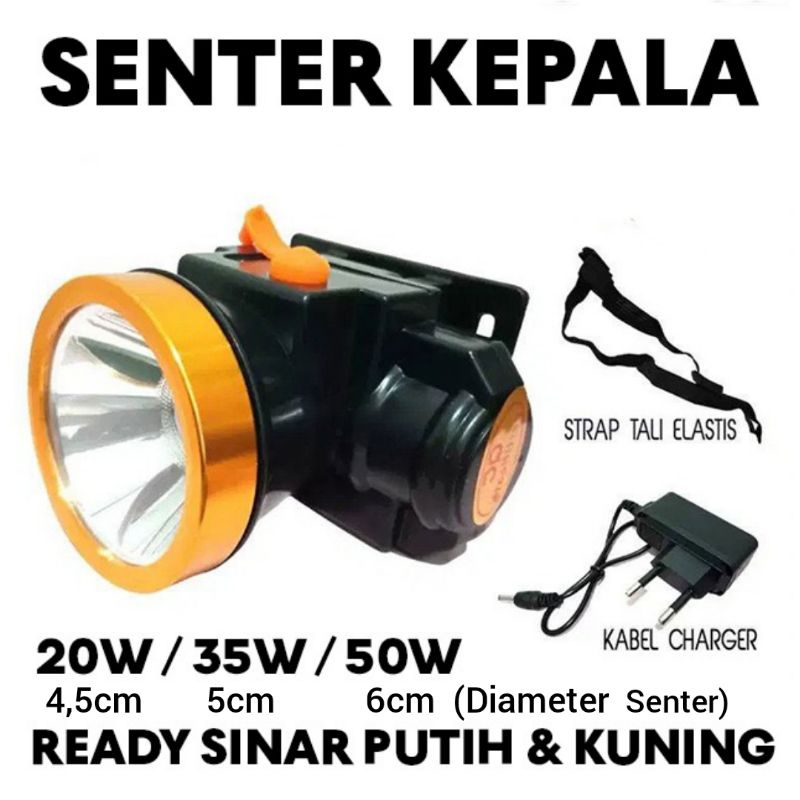 Senter Kepala Luby 2903 / 2902 / 2881 /2879 / 2900 /2899 / 2876 /2877/ 2871 / 2875 / 2868 / 2870 10.000mAH 45w   Headlamp LUBY  Putih Kuning 7W / 20W / 40W /60W Watt IBZ