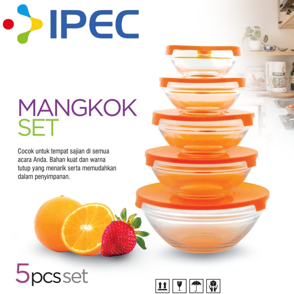 Mangkok kaca set / Glass Bowl Set Isi 5 Pcs / Mangkuk beling Set Tutup 5 Set 34005