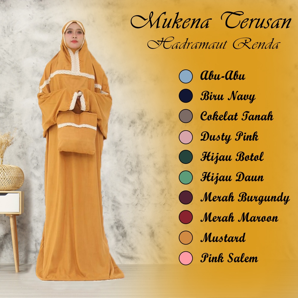 Mukena Terusan Dewasa Hadramaut Renda - Mukenah Traveling Polos Jumbo Rayon Premium Bali Murah