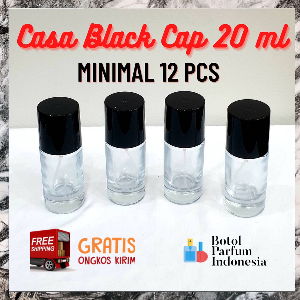 BOTOL PARFUM SPRAY KACA KOSONG 20 ML (CASA TRANSPARAN BLACK CAP 20 ML)