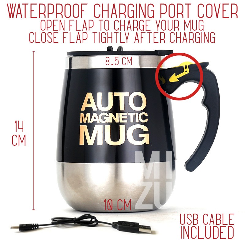 AUTO MAGNETIC MUG 400ml USB Rechargeable Automatic Coffee Self Stirring Thermos Cup Stainless Steel