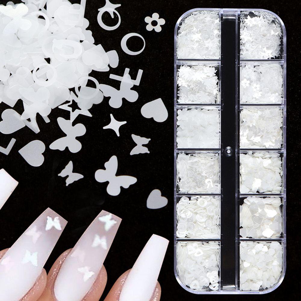 R-flower 12 Grids Nail Art Payet Kuku Dekorasi Aksesoris Campur Tidak Teratur Hias Surat Slice Flake