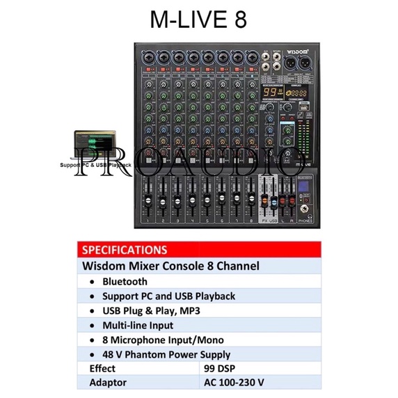 Mixer Wisdom 8 Channel M-Live 8 M Live 8 M Live8 Original