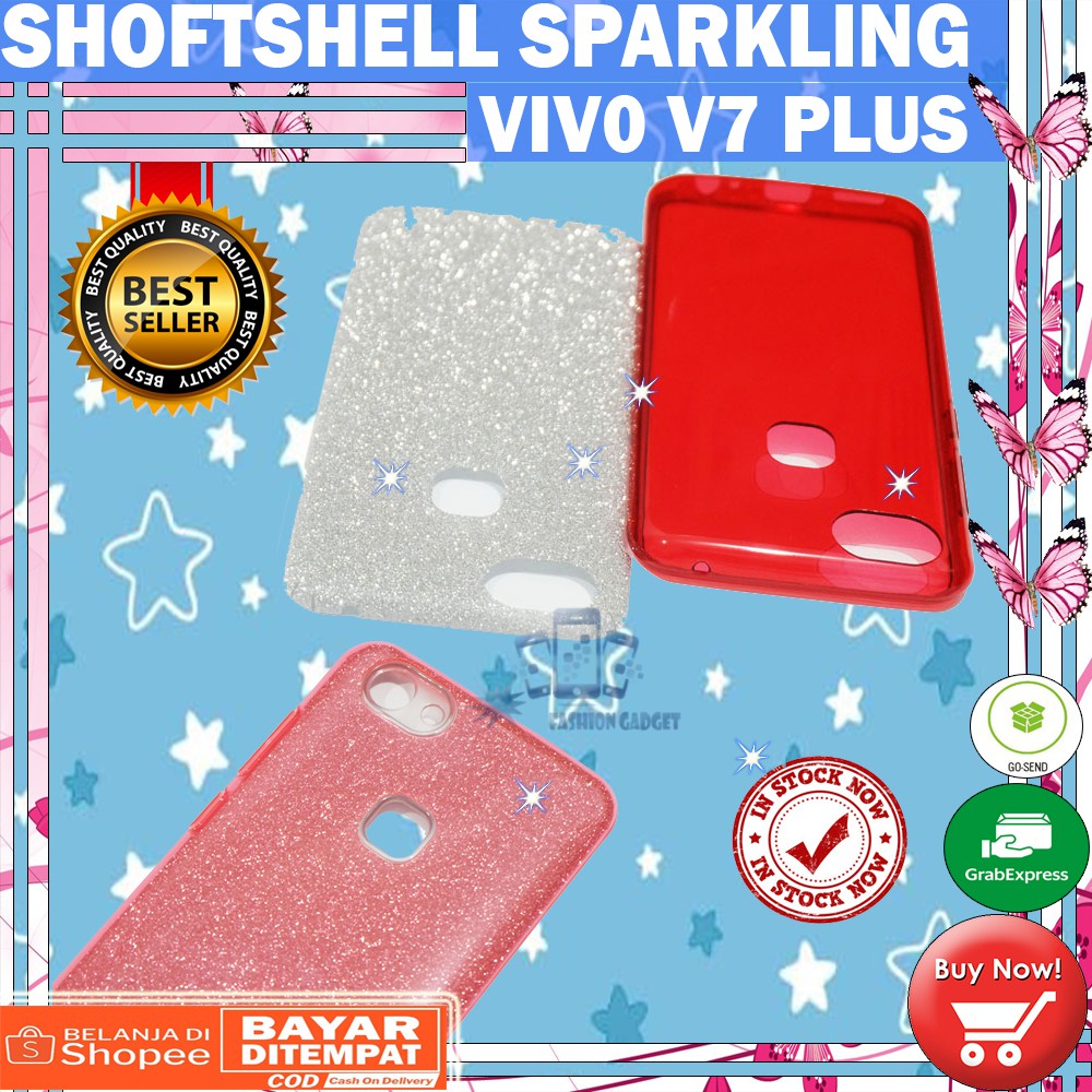 (Warna Acak Pink / Red) Silikon Vivo V7 Plus Ultrathin Vivo Vivo V7 Plus Case Sparkling Blink Blink Case Gliter Soft Case Jelly Case Silicone Casing Kesing Kasing Sarung Hp Vivo V7+