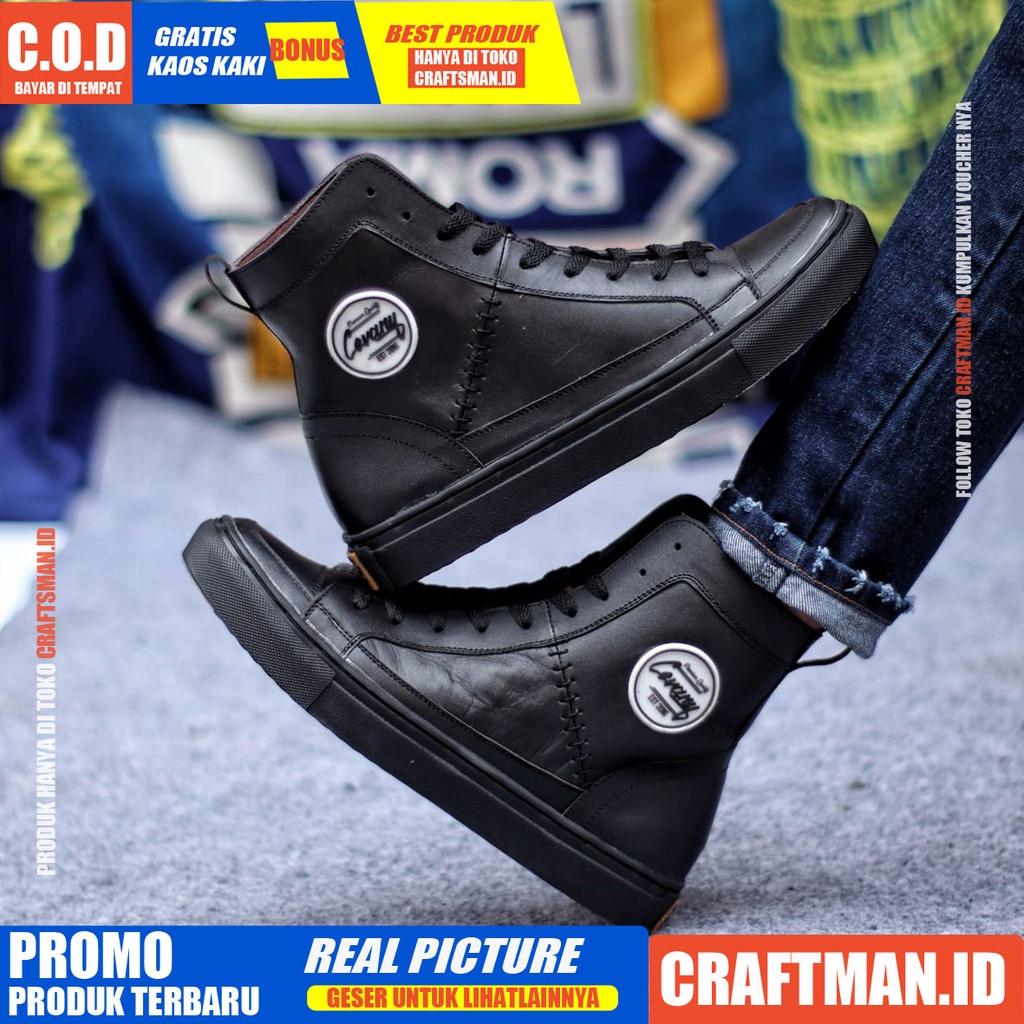 CRAFTS - Sepatu Formal Casual Hitam Kulit Asli Boots Pria