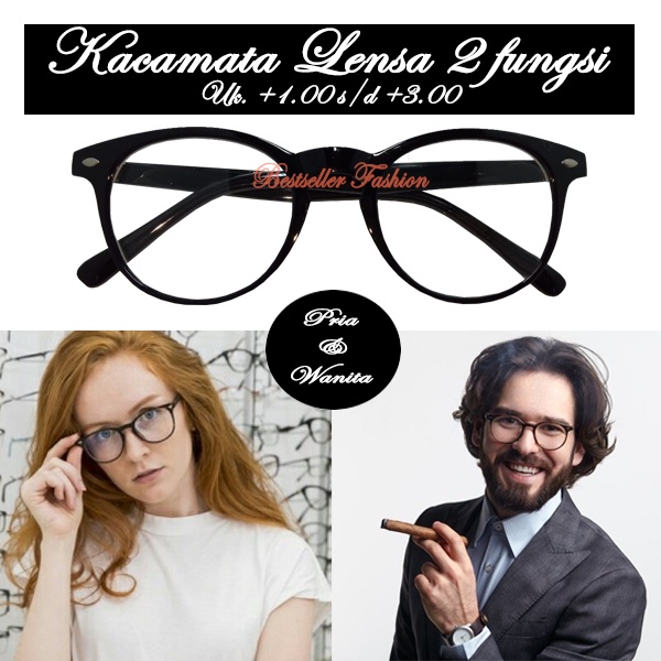 Kacamata Baca Plus Double Focus Pria/Wanita | Frame Kacamata 2 FUNGSI Wanita Pria Jarak Jauh dan Jarak Dekat | Kacamata Jauh (Normal) dan Dekat (Plus) NOCASE