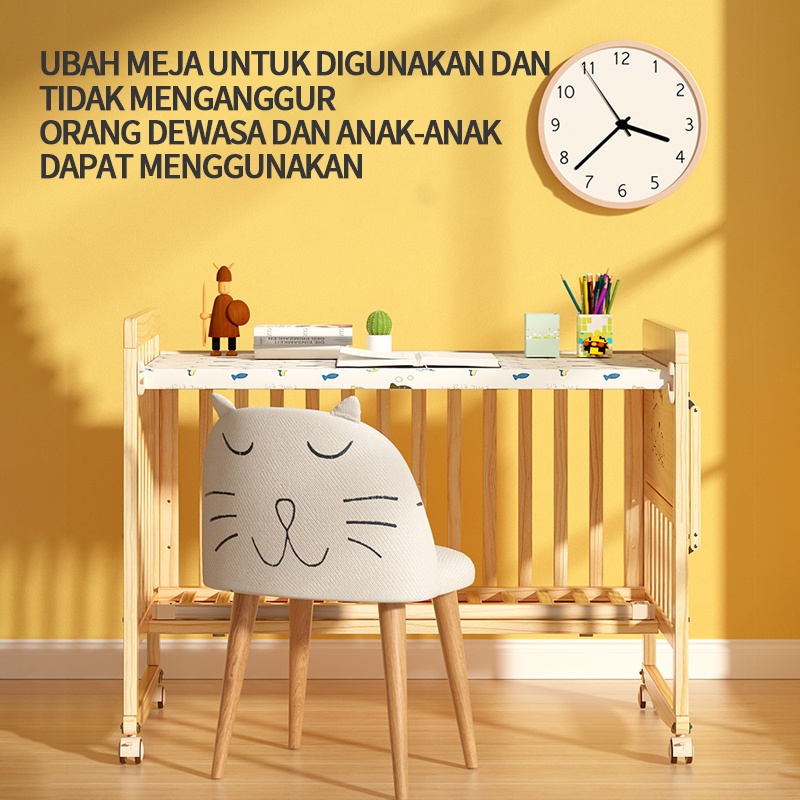 Tempat Tidur Bayi Kayu Kasur Baby Set Kelambu Bayi Box Ranjang Bayi Kayu Tempat Tidur Ayunan Multifungsi 0-6Tahun