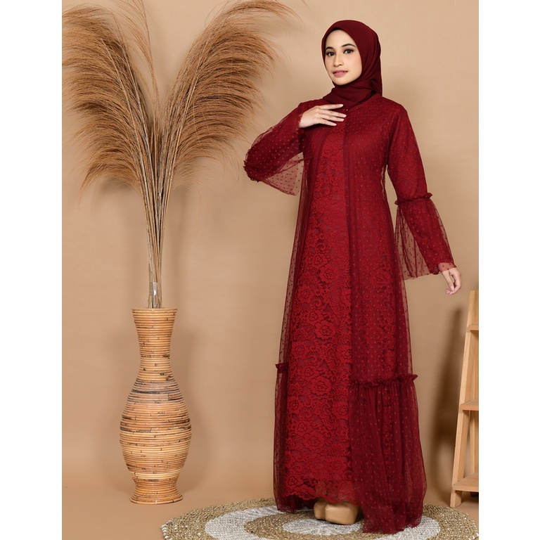 Gamis Asyura Brokat Maron | Baju Unik | Gamis lebaran murah | Gamis lebaran keluarga