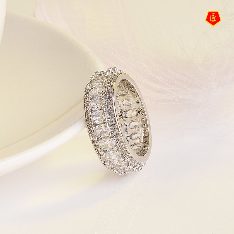 [Ready Stock]Women's Platinum Double Row Diamond Ring Popular Personalized