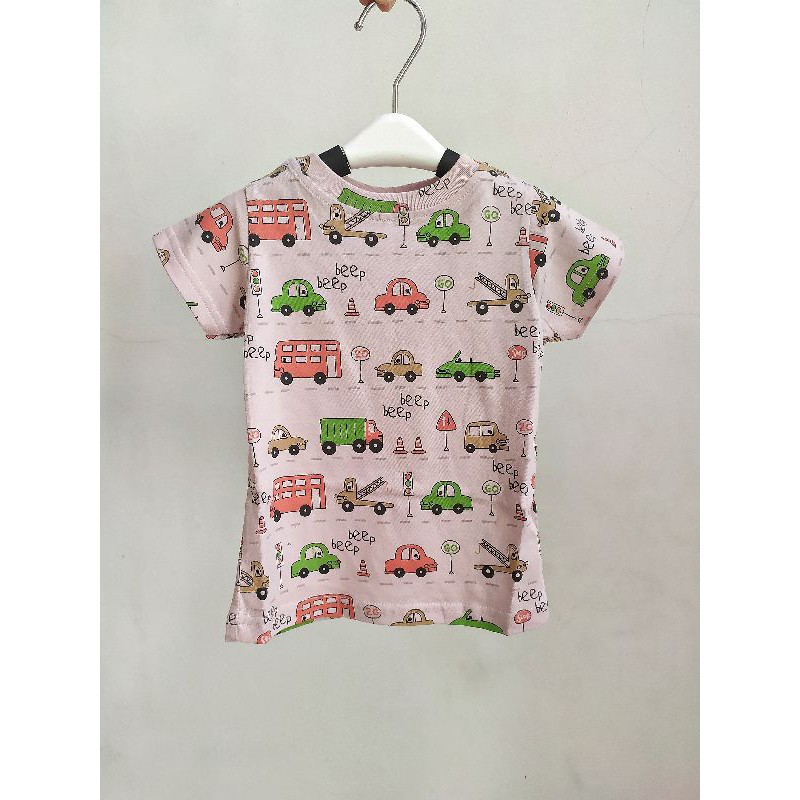 kaos baju atasan anak laki laki cowok 4 5 tahun gambar motif mobil derek truk bus kereta traktor