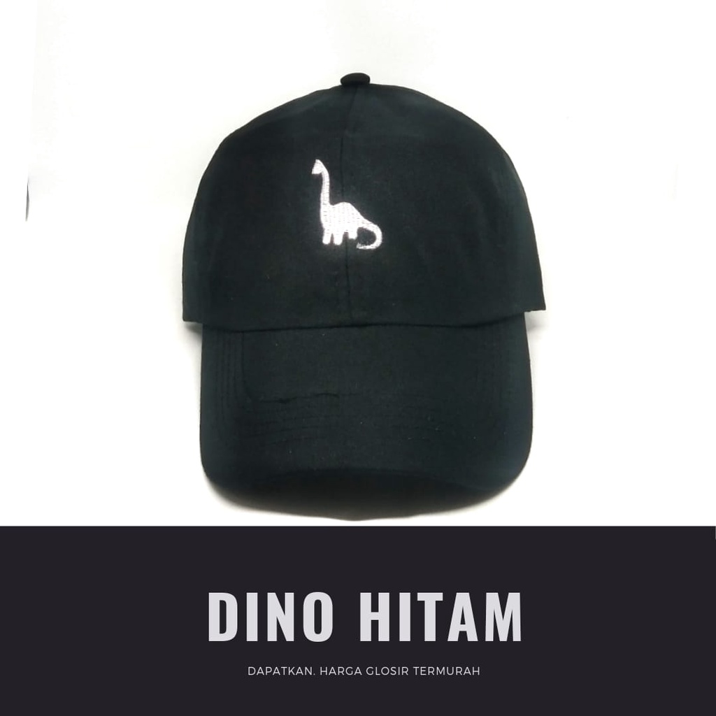 Termurah Topi baseball / garis tiga / challange / reclusive / kaktus / smile / pesawat kertas / yours / brotosaurus dino / daun kecil rasta / pohon kelapa  ring premium dan pertamax pria wanita kpop korea-Dino hitam