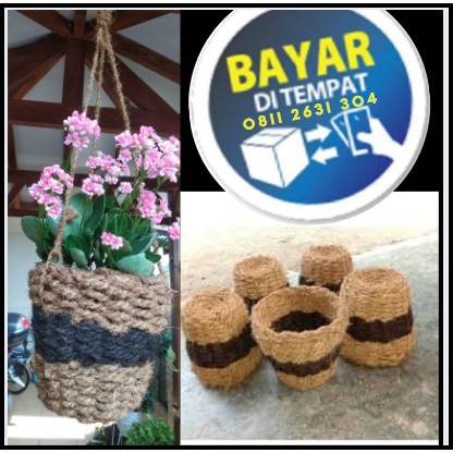 Pot Sabut Kelapa Gantung Untuk Anggrek Motif Ijuk