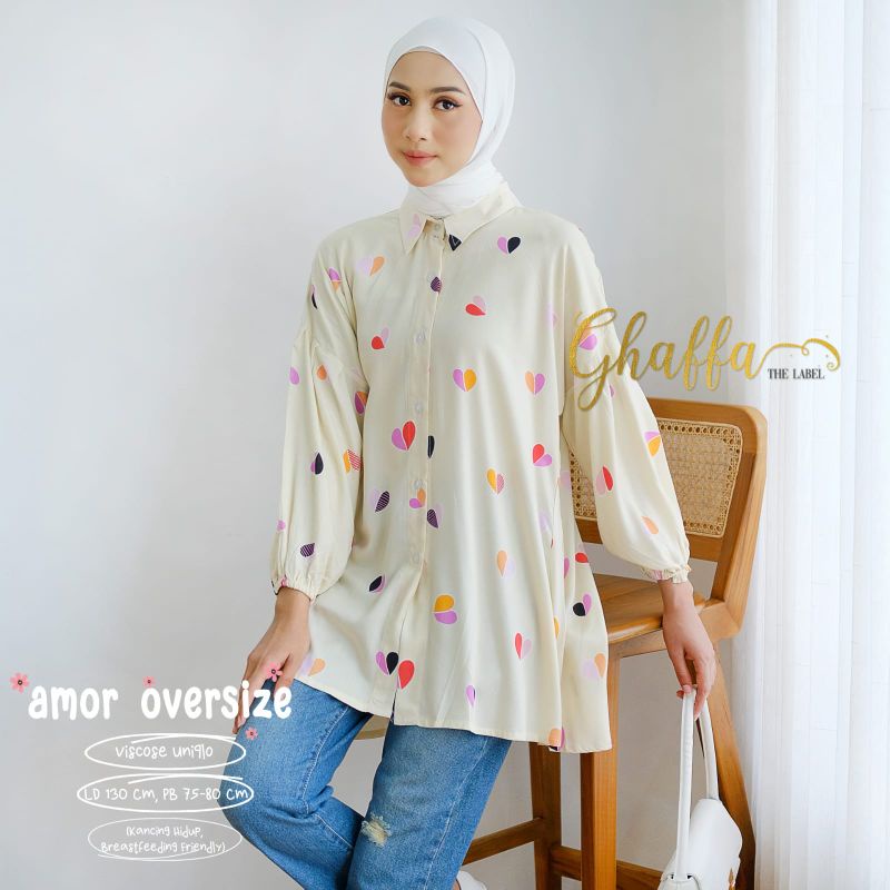 AMOR OVERSIZE BY GHAFFA THE LABEL (Blouse motif) Oversize muslimah modern rekomended