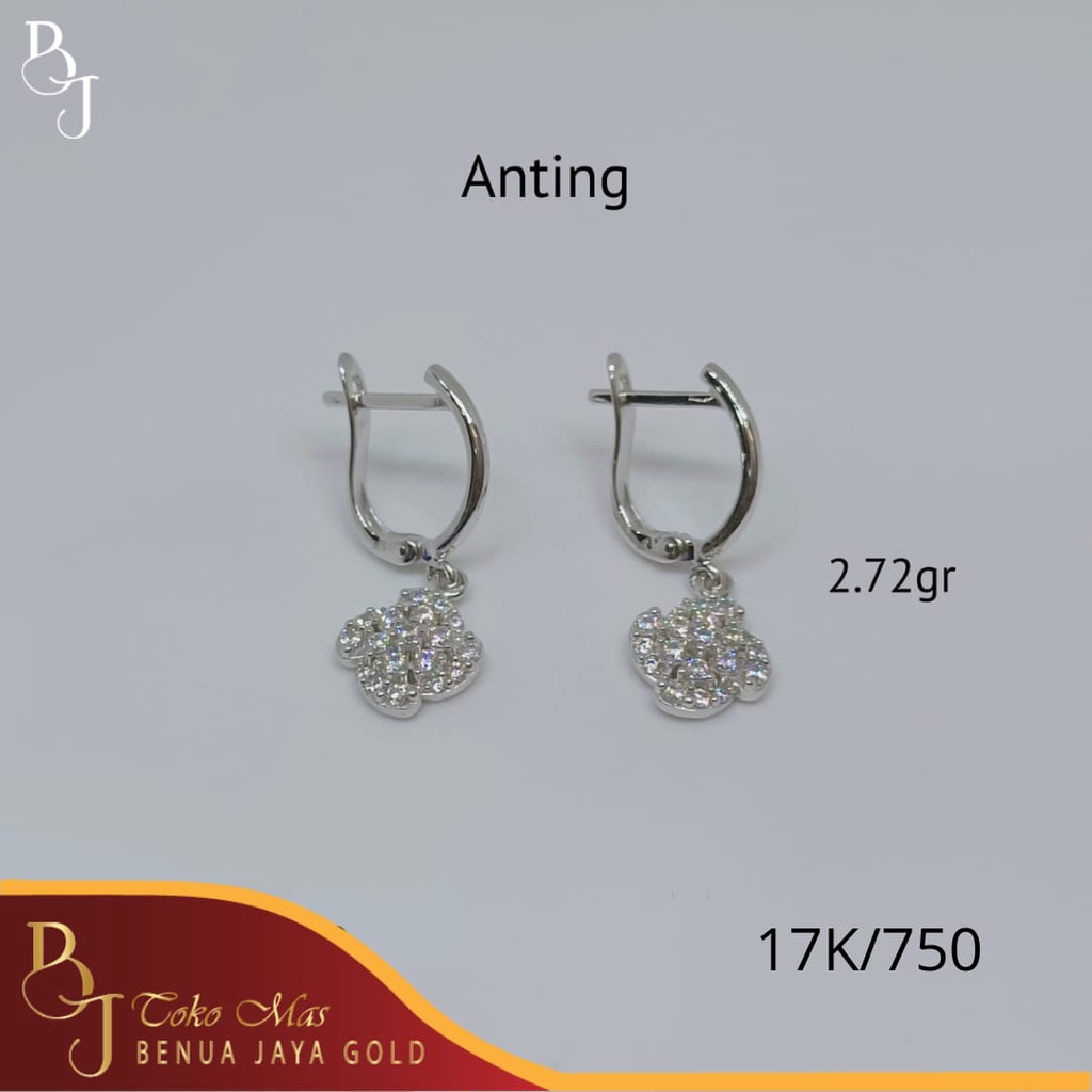 Anting Jepit Bunga Mata Putih Emas Putih 17K/750