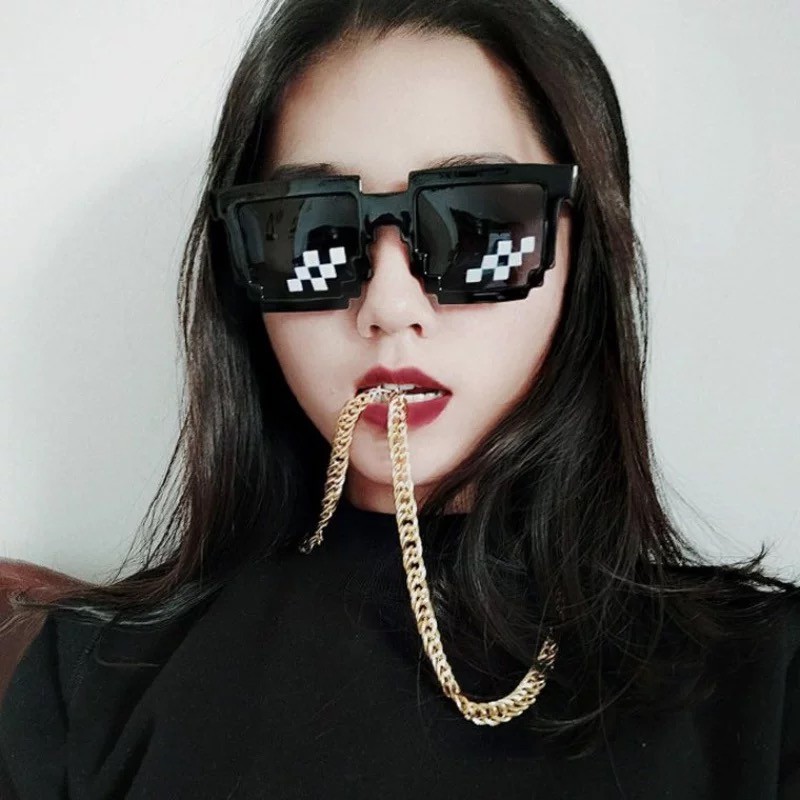 Mosaic Desgin Sunglasses Thug Life  Kacamata Hitam Wanita/Pria Small Sunglasses