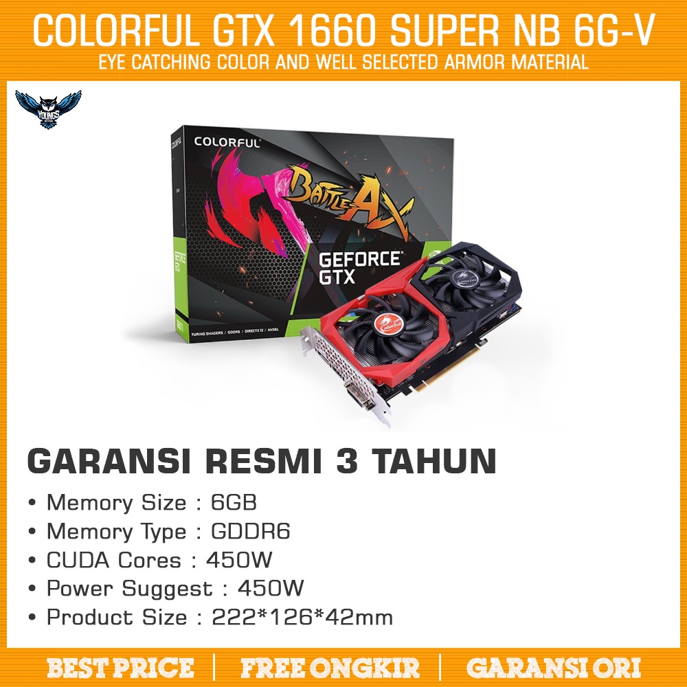 COLORFUL GTX 1660 SUPER NB 6G-V 6GB DDR6 VGA CARD NVIDIA GEFORCE