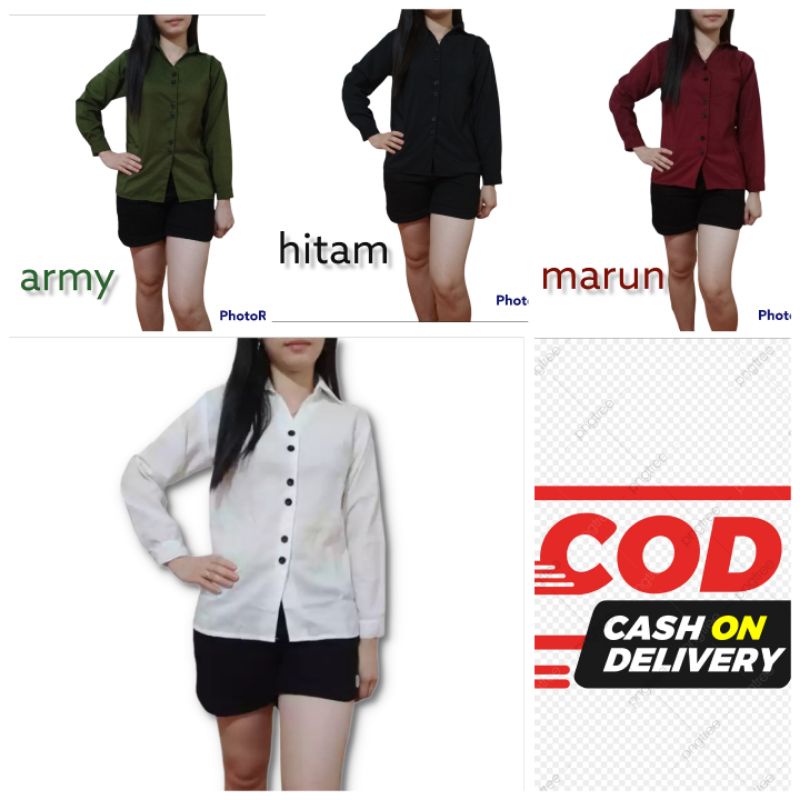 Kemeja Wanita Polos Putih Lengan Panjang  Casual Size L XL