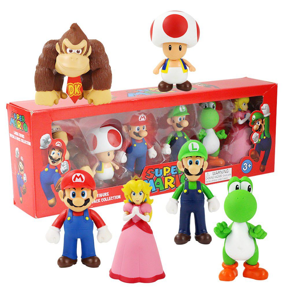 New 6PCS Super Mario Bros Action Figure Toys Dolls Luigi Yoshi Mushroom Kid Gift Toy Collectibles