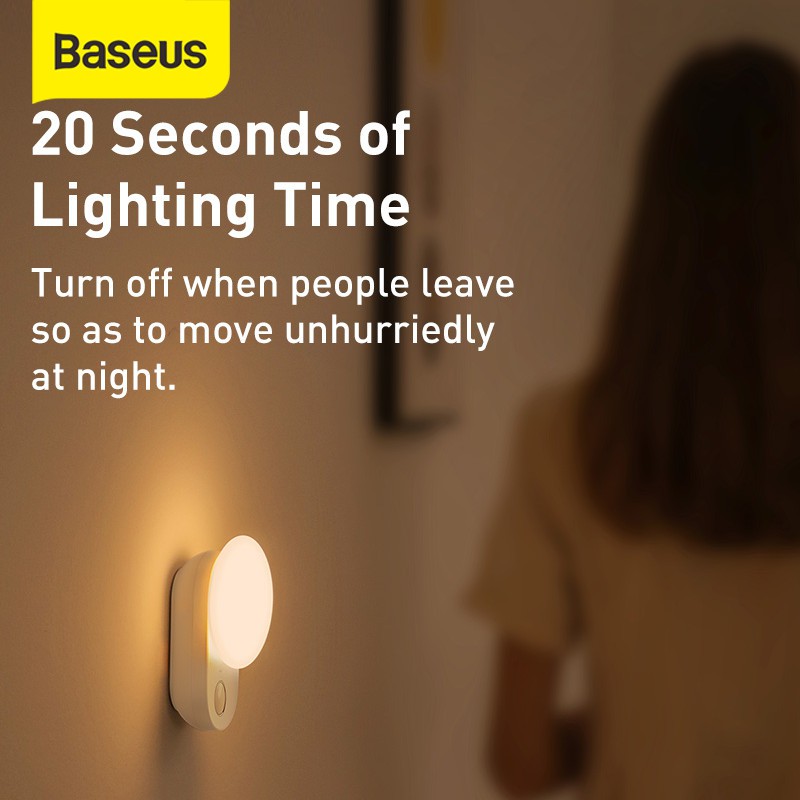 BASEUS ORIGINAL Full Moon Human Body Lampu Tidur Dinding LED Sensor Otomatis Malam Automatic