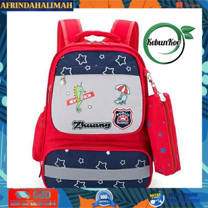 

[TERBARU] Tas Sekolah Wanita Model Zuang Set 2in1 Bonus Pouch Pensil - Merah