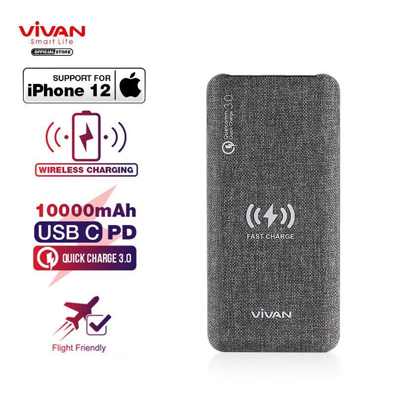 VIVAN Power Bank 10000mAh Powerbank Wireless Charge +PD+QC3.0 VPB-W10