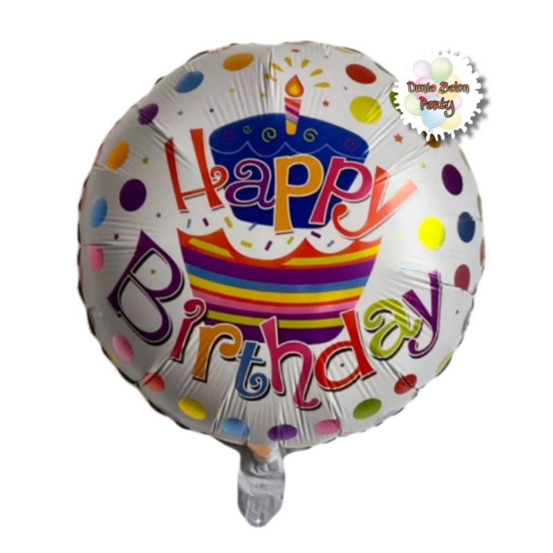 Balon Foil Happy Birthday Bulat / Happy Birthday Bulat Polkadot